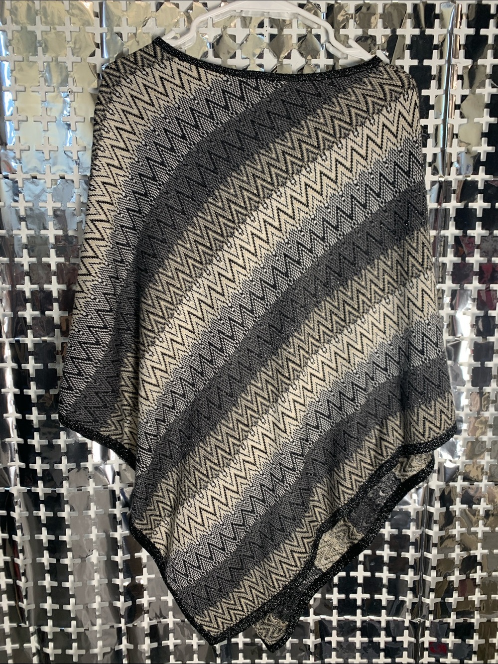 Skovhuus Zigzag Knit Poncho in Black and Cream - Picture 5 of 5